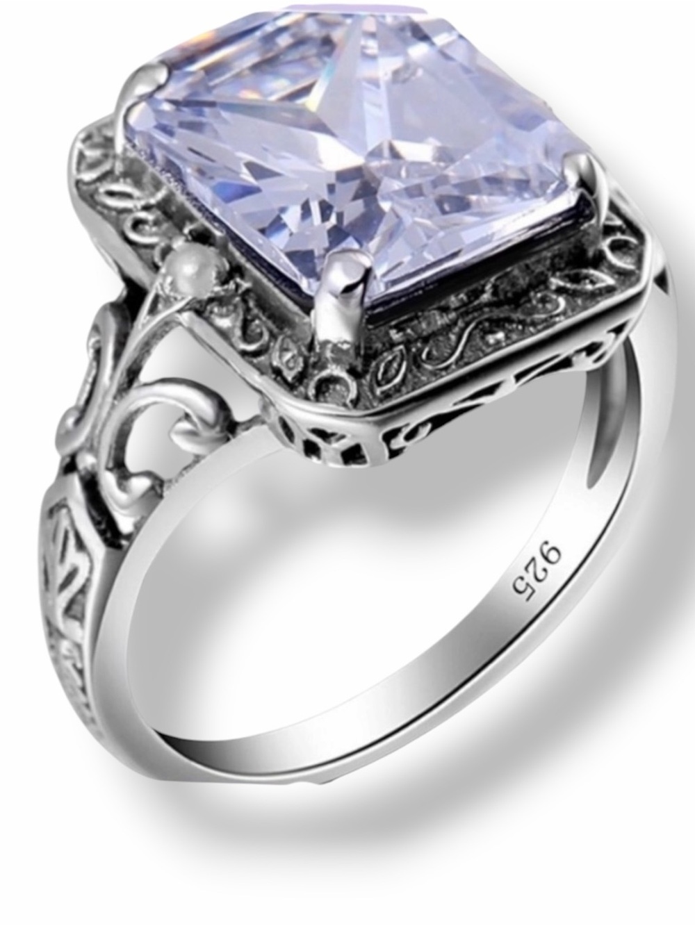 Vintage Sterling Silver Filigree Princess CZ Ring 7 NWT